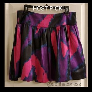 Kensie Silk Mini Skirt Fuchsia Black Abstract Print Party Skirt Size 10 NWOT